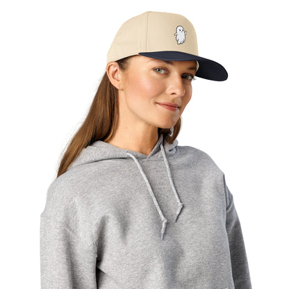 Boo Cap - Natural & Navy, right front on model