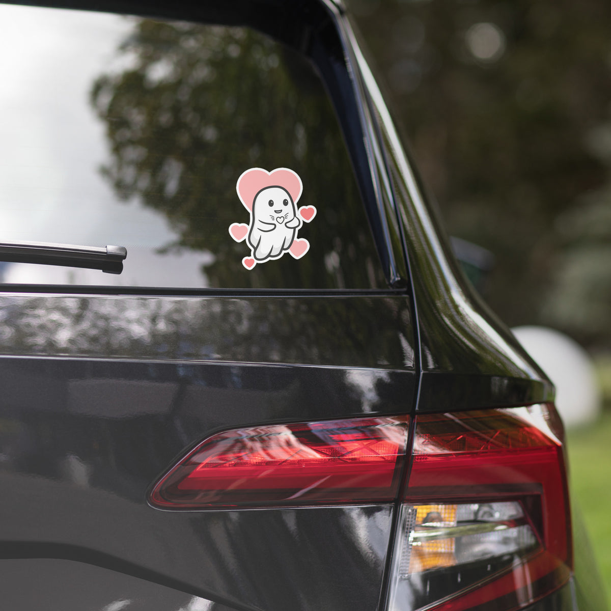 Boo Hearts Sticker - on a car window