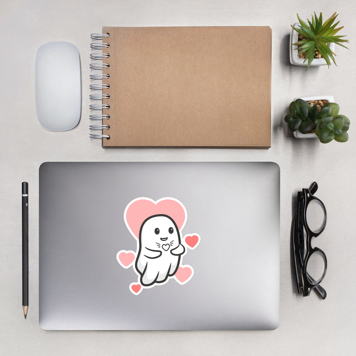 Boo Hearts Sticker - on a laptop