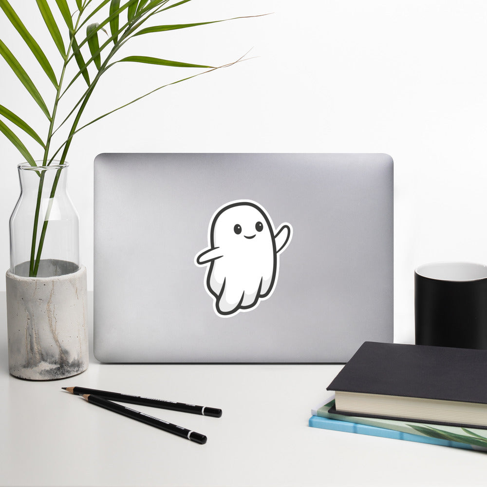 Boo Wave Sticker - on a laptop, desk view