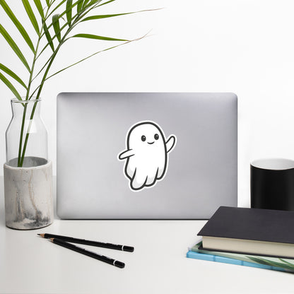 Boo Wave Sticker - on a laptop, desk view
