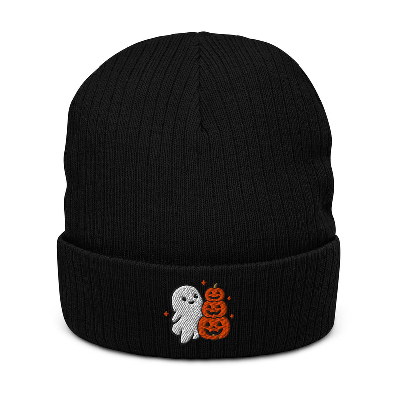 Halloween Boo Knit Beanie - Black, flat front