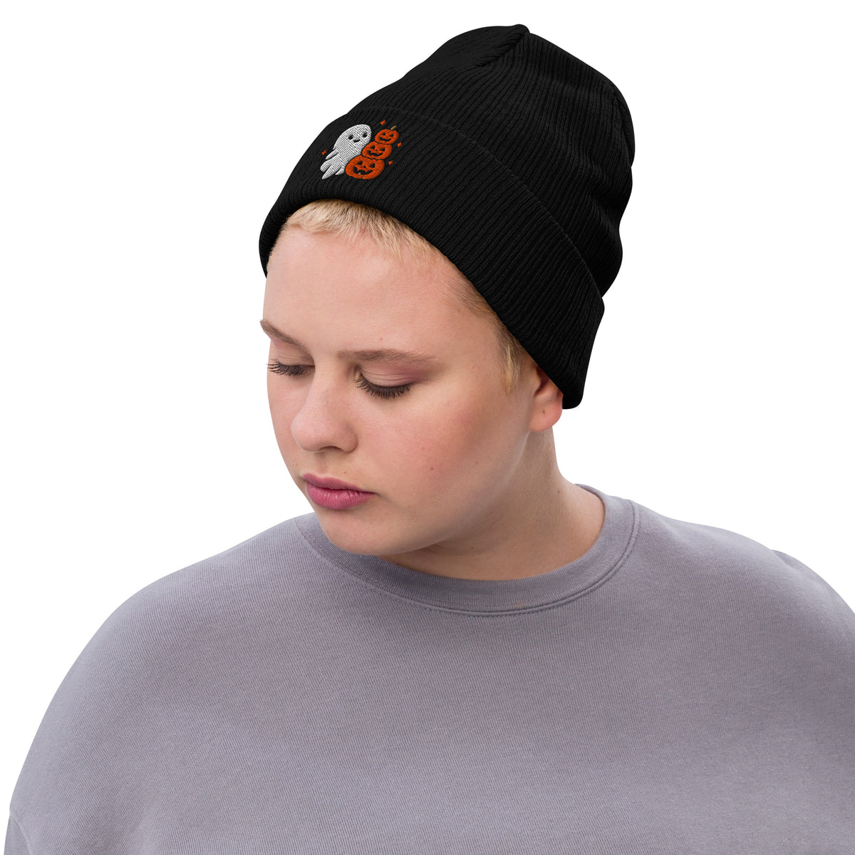 Halloween Boo Knit Beanie - Black, women's front