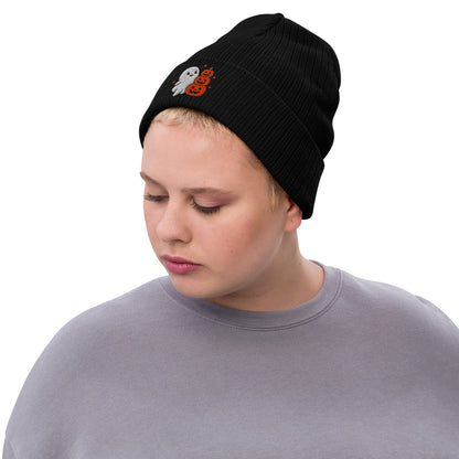Halloween Boo Knit Beanie - Black, women's front