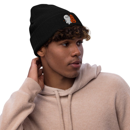 Halloween Boo Knit Beanie - Black, front on model