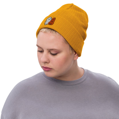Halloween Boo Knit Beanie - Mustard, women's front