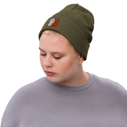 Halloween Boo Knit Beanie - Olive, women's front