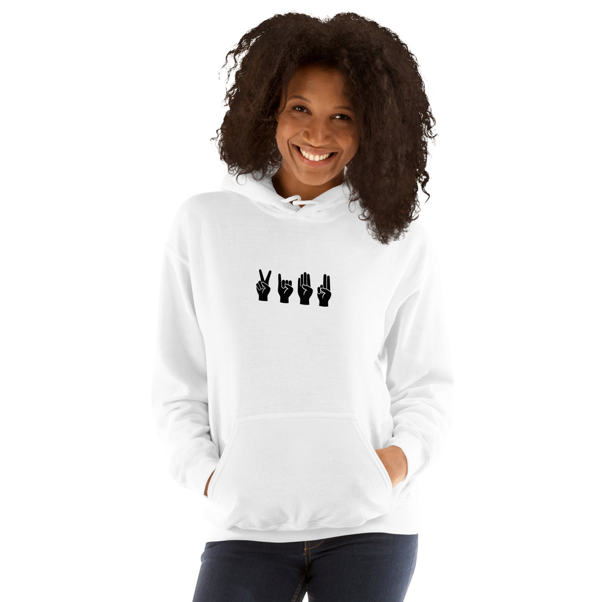 Sign Language Hoodie - White, front on model