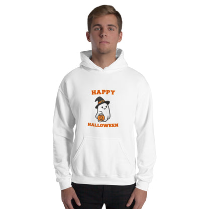 Happy Halloween Boo Hoodie - White, front on model