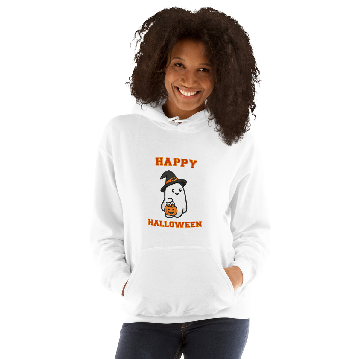 Happy Halloween Boo Hoodie - White, women's front