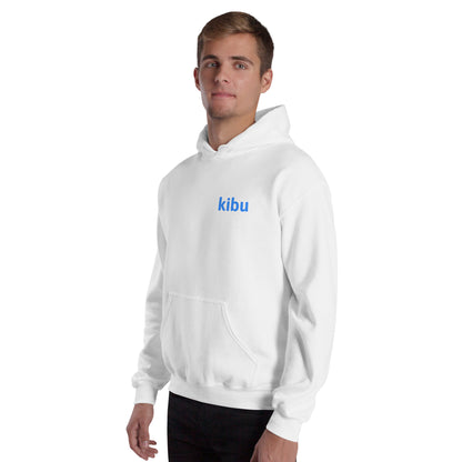 Kibu Classic Hoodie - White, left chest detail on model